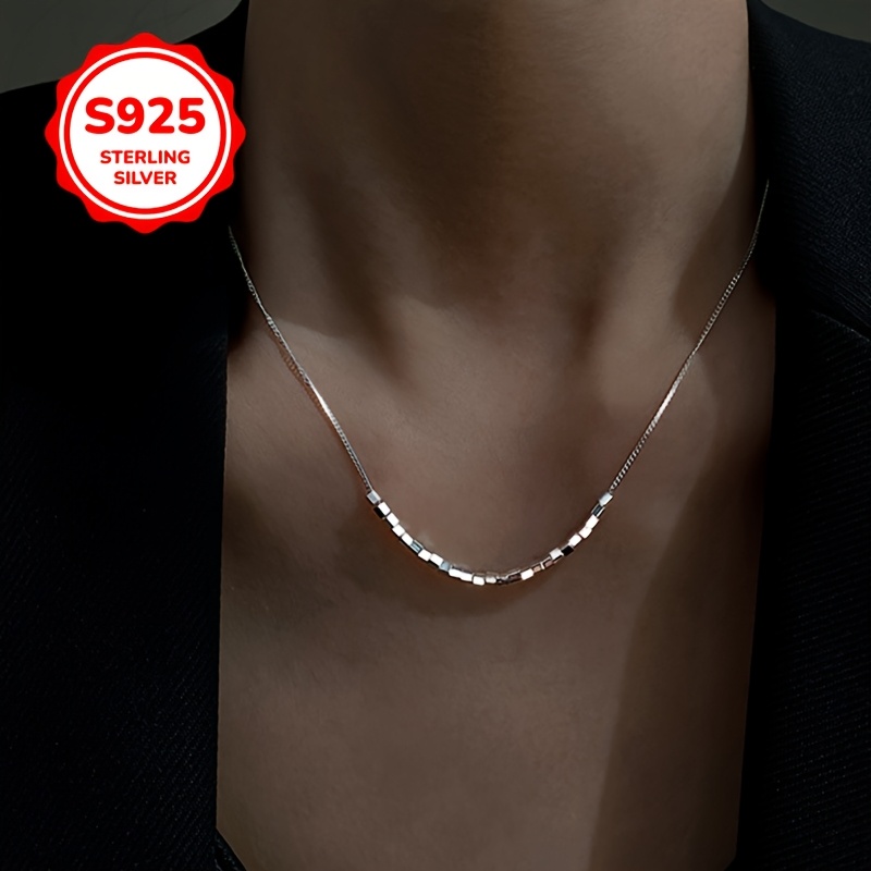 925 Silver Small Square Necklace HypoallHypoallergenic